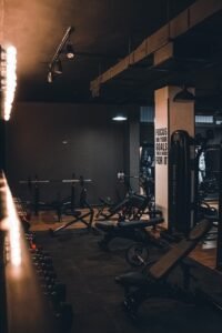 Free weight area in a modern gym